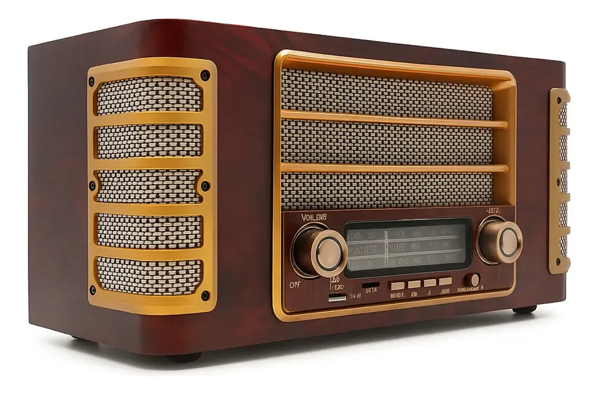 Rádio Retrô Premium em Madeira Maciça – Charme Clássico com Tecnologia Atual